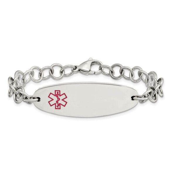 Stainless Steel Red Enamel Medical I.D. Bracelet, 7.25 Inch - Picture 3 of 7